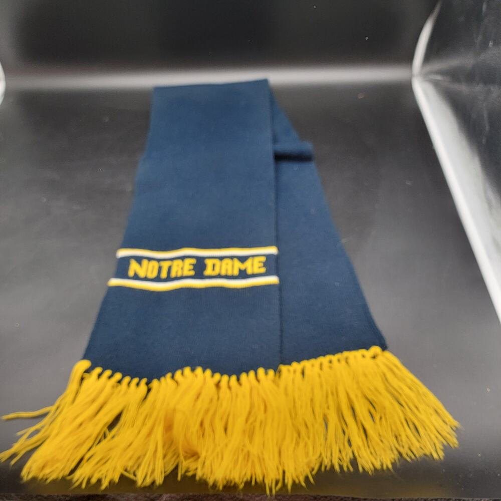 Notre Dame Scarf Navy Gold Fringe NCAA Fan Gear Knit Winter Scarf